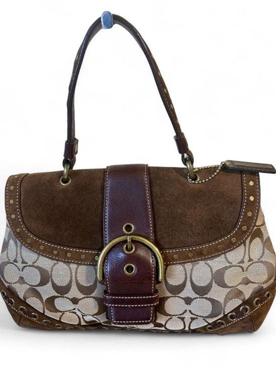 Handbags - Coach Soho Shoulder Bag with Studs Suede Leather Jacquard and Bow 2004 7059